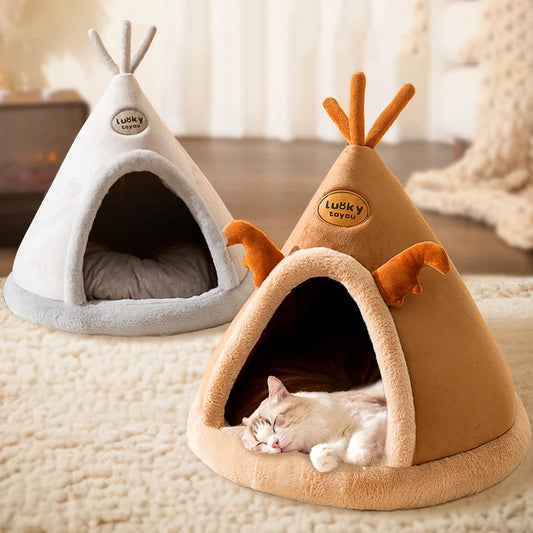 Pet Cat Cave House Foldable Tent Soft Dog Bed Mongolian Yurts Cute Kennel Nest Small Animals Puppy Chihuahua House With Mat