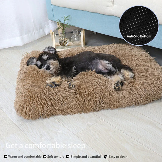 Dog Bed Pet Mat Pet Bed Washable Plush Pet Crate Bed For Dog Anti-Slip Pet Mat Bed For Cat Fluffy Comfy Pet Sleeping Mat