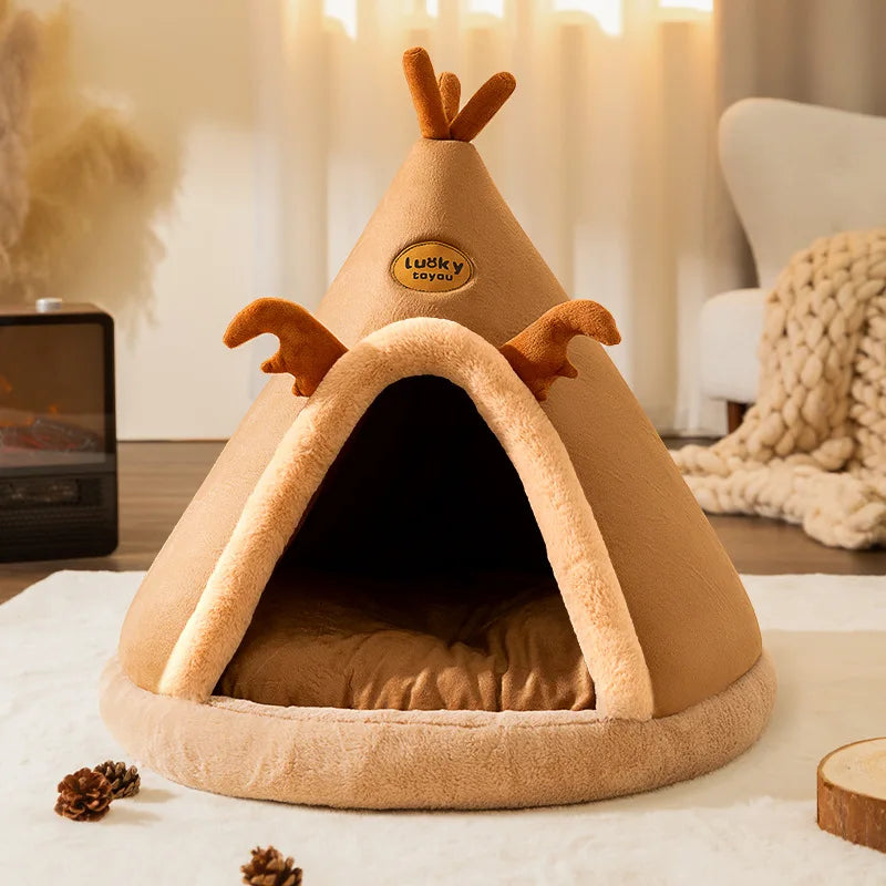 Pet Cat Cave House Foldable Tent Soft Dog Bed Mongolian Yurts Cute Kennel Nest Small Animals Puppy Chihuahua House With Mat